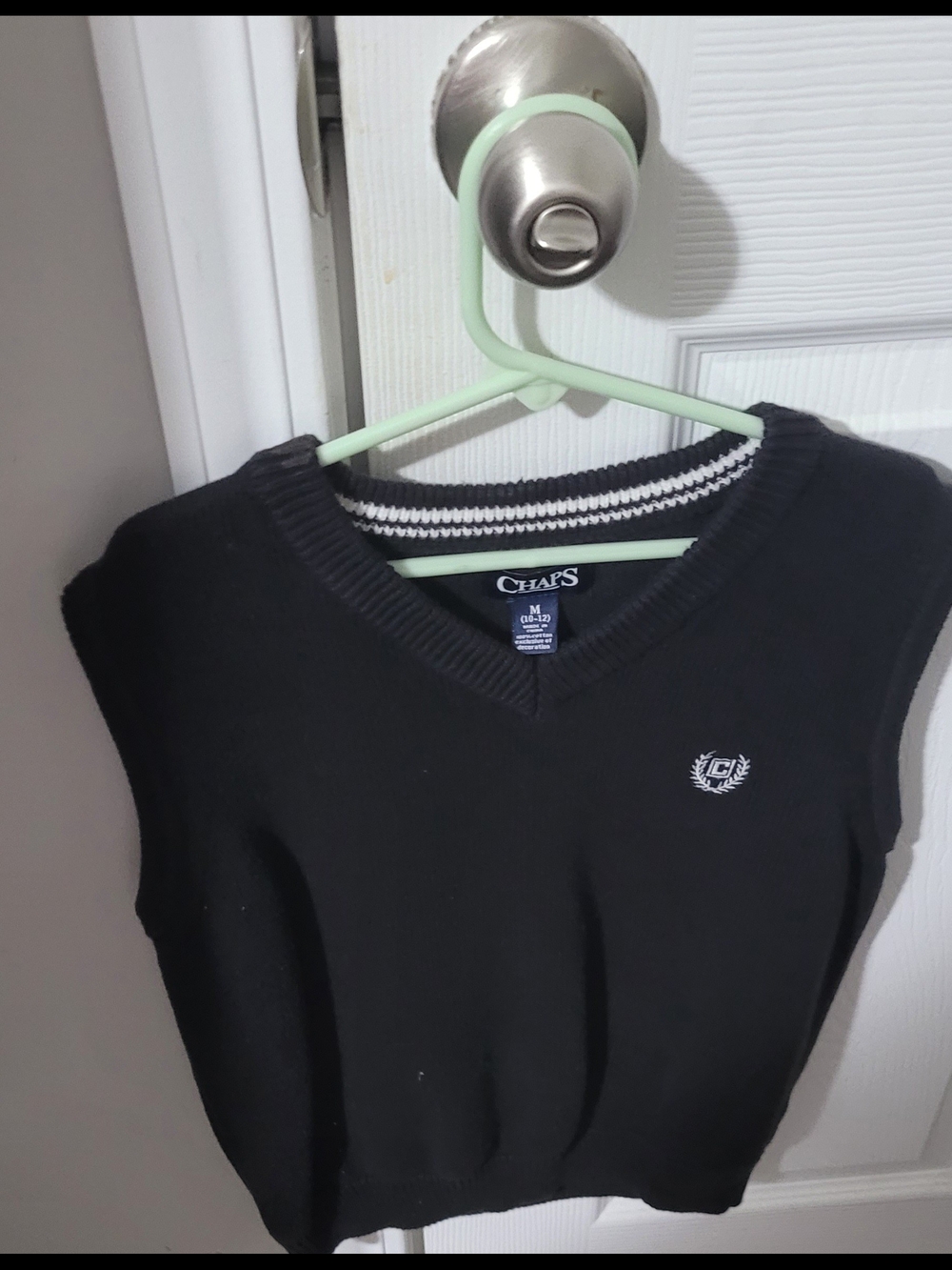Chaps Black V-Neck Ribbed Sweater Vest with Contrast Trim
